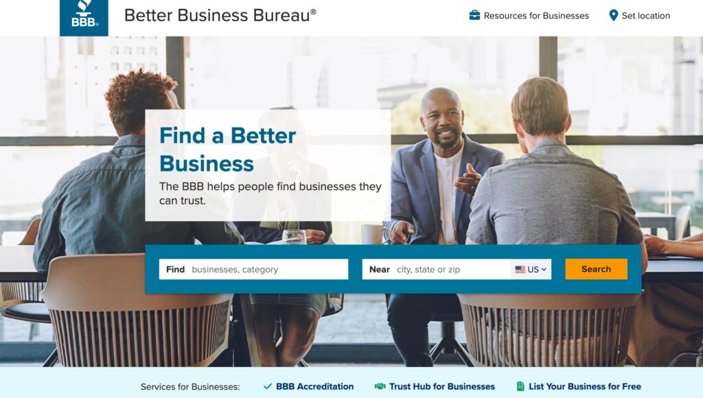 Better Business Bureau webpage screenshot.